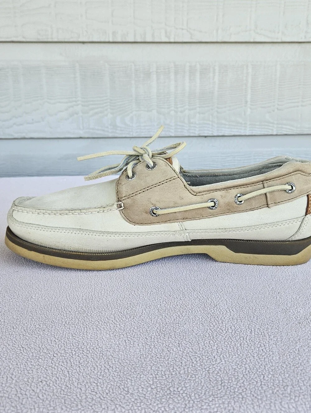 Sperry Mako 2-Eye Boat Shoes Loafer Men SZ 12 Beige Cream Suede Leather 0768101